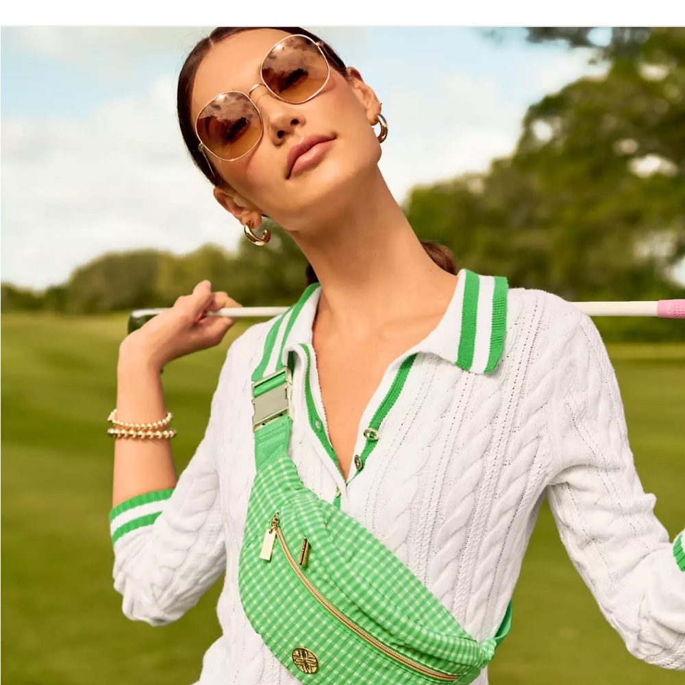 Lilly Pulitzer Green and White Gingham Crossbody Bag for Golf or Pickleball - Picture 10 of 10